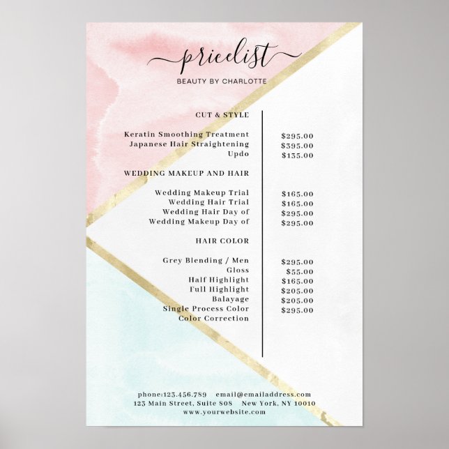 Póster Modern Watercolour Price List Poster (Frente)