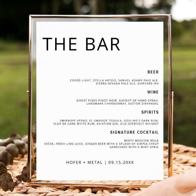 Póster Modern Wedding Bar Menu Minimalist Wedding Drink (Subido por el creador)