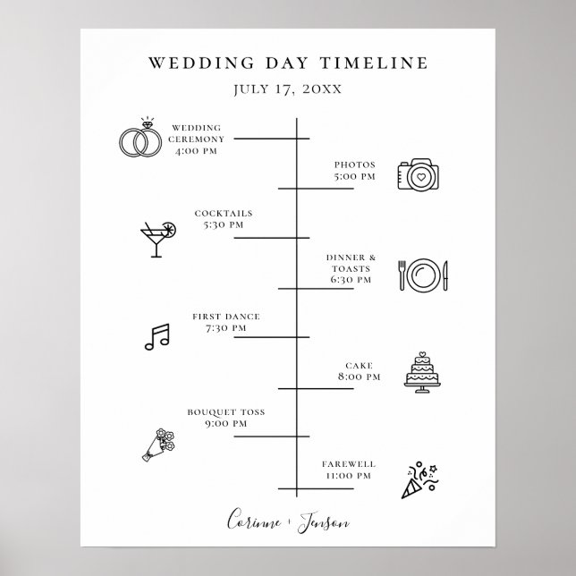 Póster Modern Wedding Icons Timeline Program Poster (Frente)