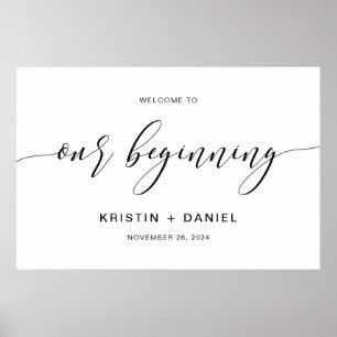 Póster Modern Wedding Welcome To Our Beginning Sign