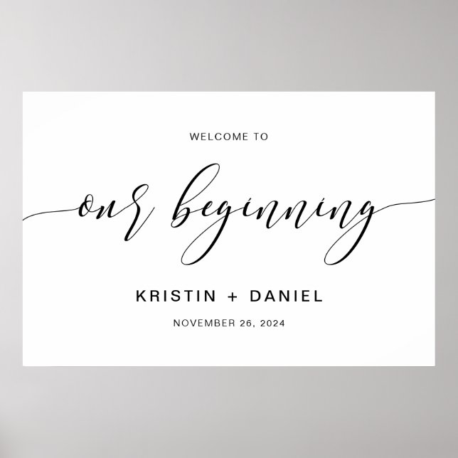 Póster Modern Wedding Welcome To Our Beginning Sign (Frente)