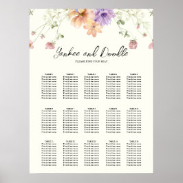 Póster Modern wildflowers spring wedding Seating Chart