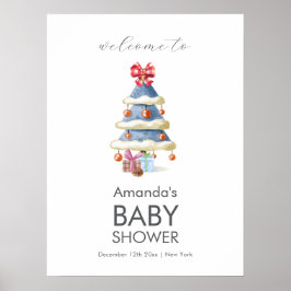 Póster Modern Winter Christmas Tree Baby Shower Welcome