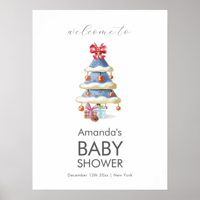 Póster Modern Winter Christmas Tree Baby Shower Welcome (Frente)