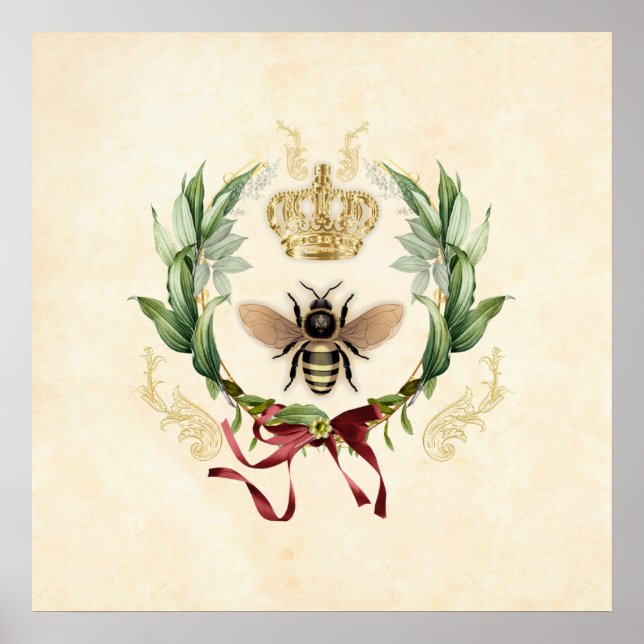 Póster Moderna Abeja Botánica Vintage (Frente)