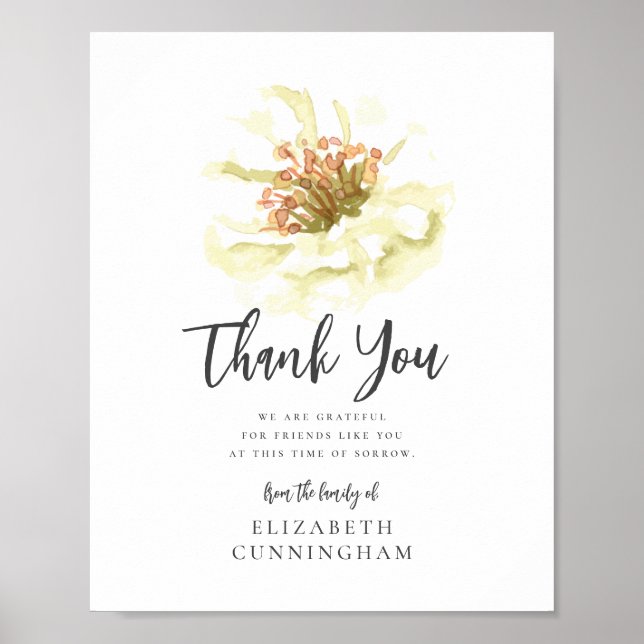 Póster Moderna acuarela Floral Memorial Botánico Gracias (Frente)