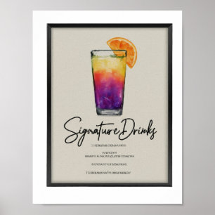 Póster Moderna acuarela Signature Bebe Boda Menú Po