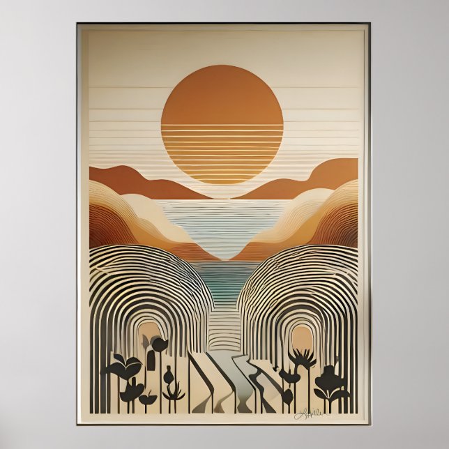 Póster Moderna Art Spring Valley Lake Sunset (Frente)