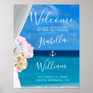 Póster Moderna Boda Floral Blue Ocean Beach