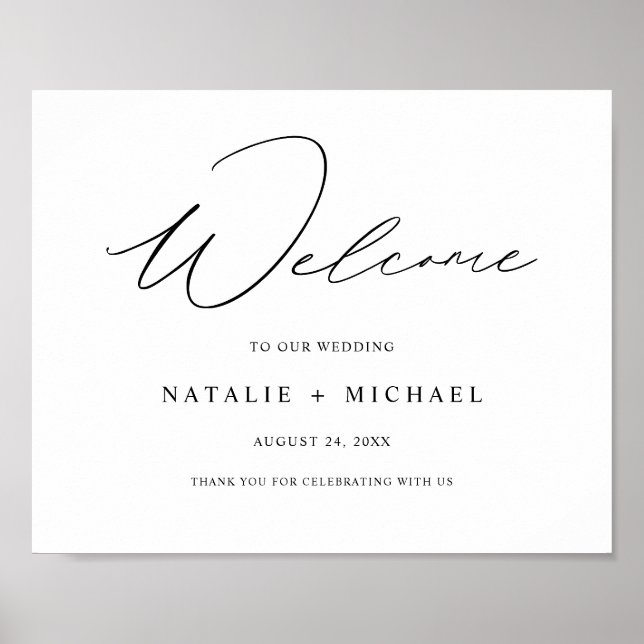 Póster Moderna caligrafía elegante Rótulo Boda de bienven (Frente)