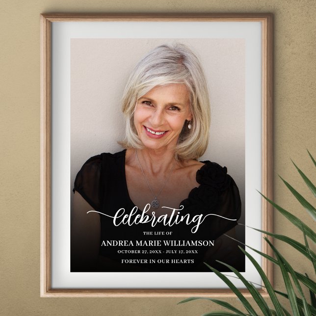 Póster Moderna celebración funeraria de la foto de la vid (Funeral Celebration of Life photo poster, PRINTED and/or INSTANT DOWNLOAD (this frame not included))