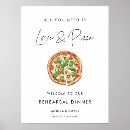 Póster Moderna cena Minimalista de amor y pizza
