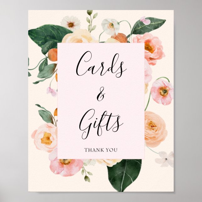 Póster Moderna ducha de novia floral rosa rosa Rubor (Frente)