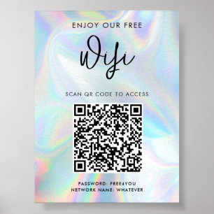 Póster Moderna empresa Código QR Holográfico Acceso Wifi