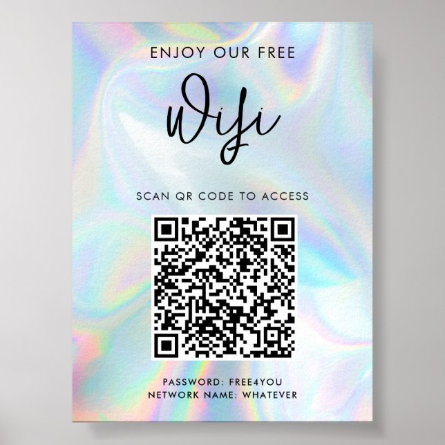 Póster Moderna empresa Código QR Holográfico Acceso Wifi (Frente)