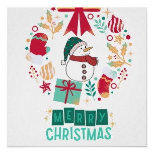 Póster Moderna familia floral navideña Feliz con estilo