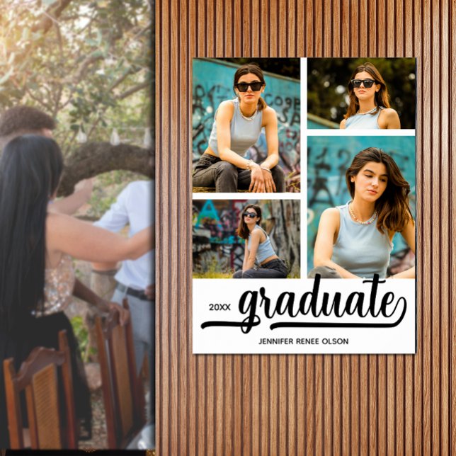 Póster Moderna fiesta de graduación de 4 fotos (Modern 4 photo graduation party poster - PRINTED and/or INSTANT DOWNLOAD)