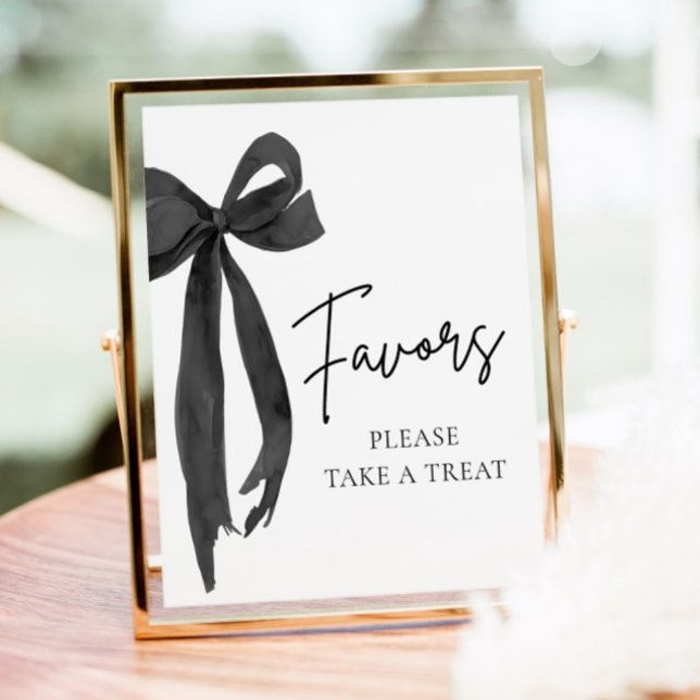 Póster Moderna fiesta de graduación de Black Bow favorece (Modern Black Bow Graduation Party Favors Sign)