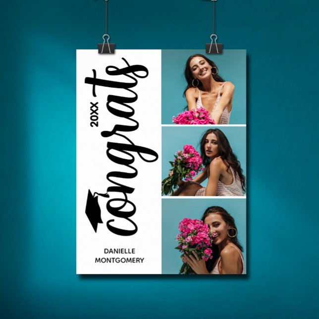 Póster Moderna fiesta de graduación multifotografía (Chic graduation multiple photo party poster - PRINTED and/or INSTANT DOWNLOAD)