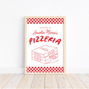 Póster Moderna Fiesta Retro Rojo Italiano Pizzeria Pizza
