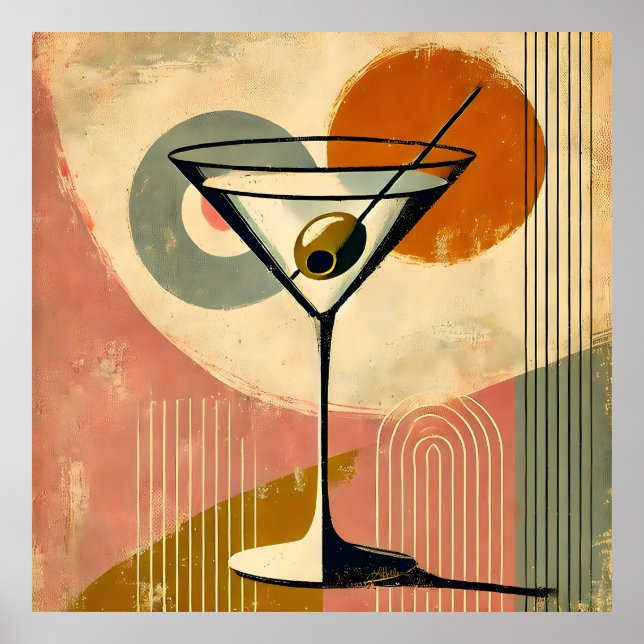 Póster Moderna Martini de Mid Century (Frente)
