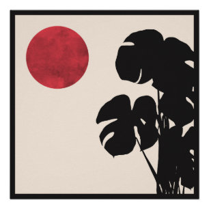Póster Moderna Monstera & Sol de mediados de siglo Arte M