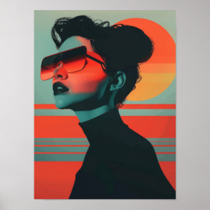 Póster Moderna mujer de moda retro Poster de atardecer