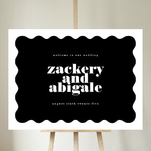 Póster Moderna negrita Boda blanco negro de borde estelop