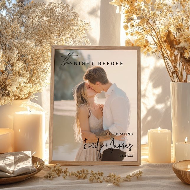 Póster Moderna noche antes de la bienvenida al compromiso (Modern the night before photo engagement welcome poster)