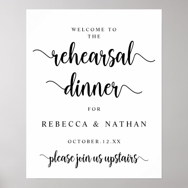 Póster Moderna Rústica, ensayo Boda Cena Bienvenida Po (Frente)