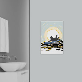 Póster Moderna Surfista De Paddling En El Poster Sundown