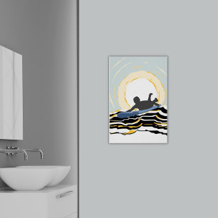 Póster Moderna Surfista De Paddling En El Poster Sundown