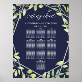 Póster Moderna tabla de asientos Boda con aspecto platead