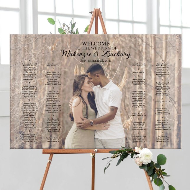 Póster Moderna tabla de asientos boda con foto, elegante (Subido por el creador)