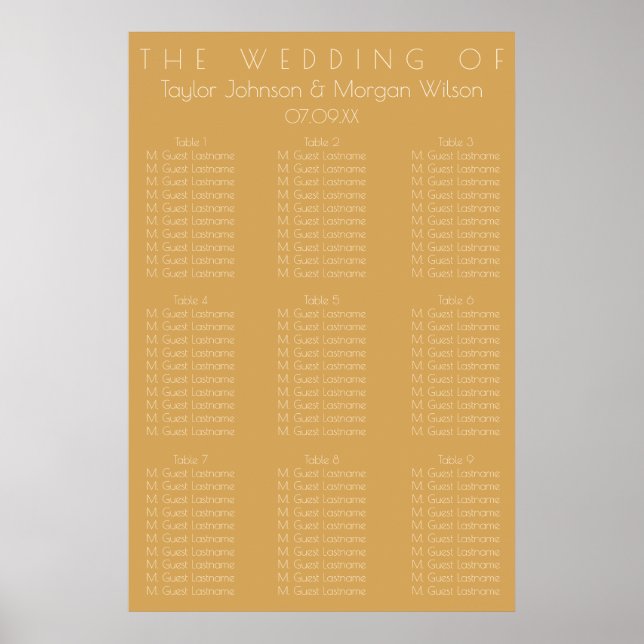 Póster Moderna tabla de asientos Bodas tonales de champán (Frente)