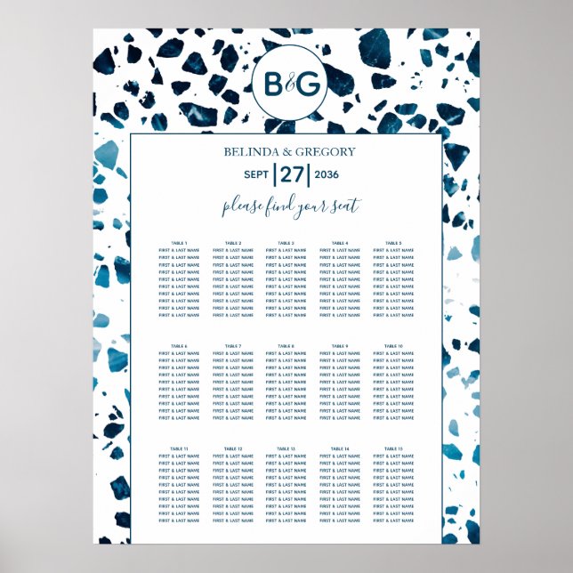 Póster Moderna tabla de asientos de Boda azul del mezzo T (Frente)