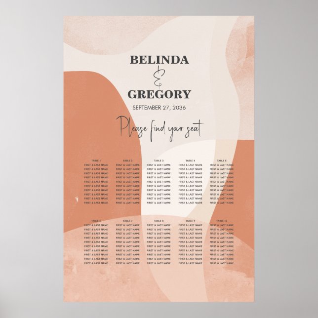Póster Moderna tabla de asientos para Bodas de terracota  (Frente)