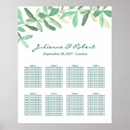 Póster Moderna tabla de asientos para Bodas de vegetación