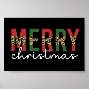 Póster Moderna tipografía impresa de leopardo navideño