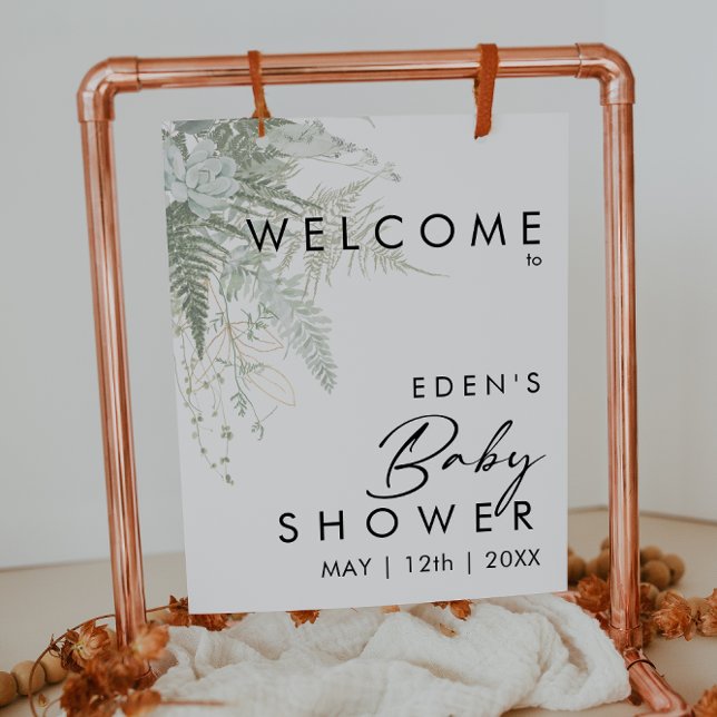 Póster Moderna vegetación y Rótulo Baby Shower de bienven (Subido por el creador)