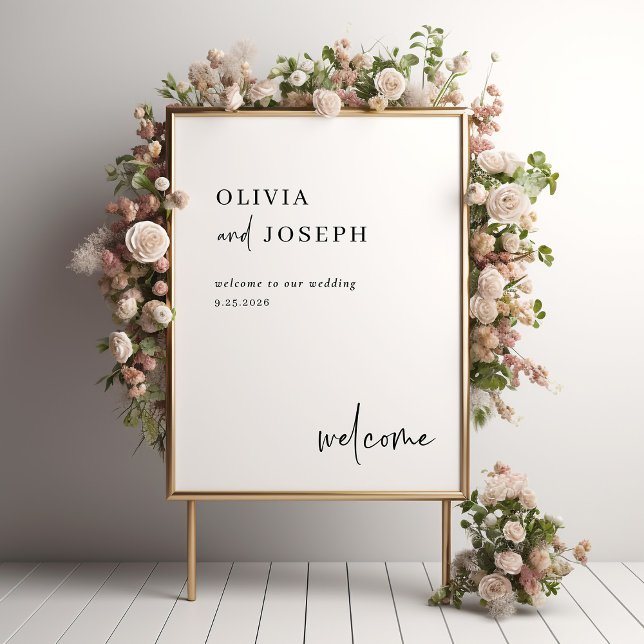 Póster Moderna y Minimalista | Bienvenida Boda (A modern and minimalist, black and white wedding welcome poster)
