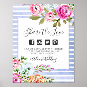 Póster Modernas bandas florales Boda Etiqueta Rótulo de f