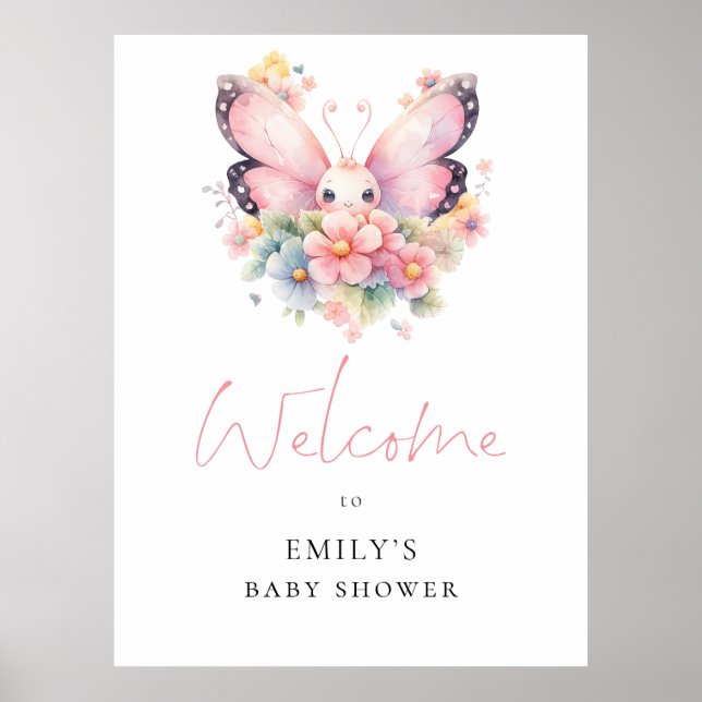 Póster Modernas mariposas Florals Bienvenidos a Baby Show (Frente)