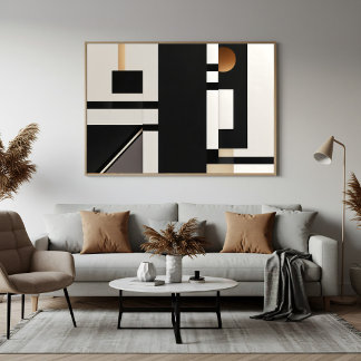 Póster Moderno Abstracto Geométrico Negro y Dorado