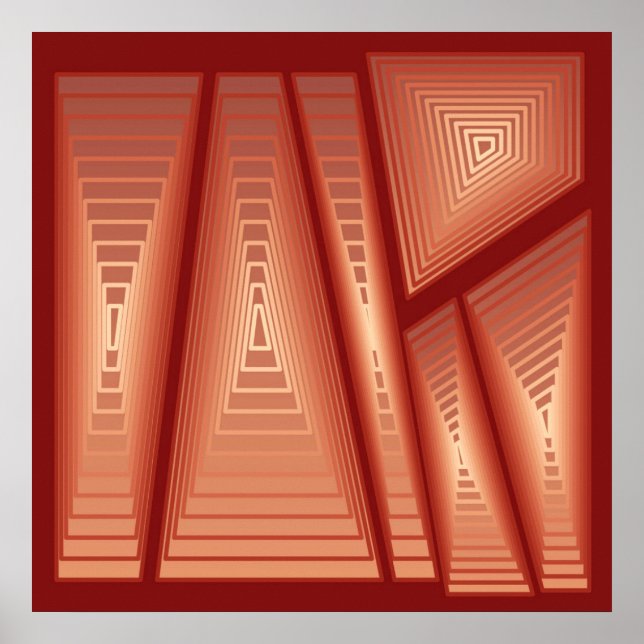 Póster Moderno Abstracto - Pirámides 3D de Cobre (Frente)