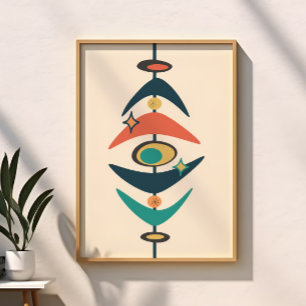 Póster Moderno Abstracto Retro de la Era Atómica de Mitad