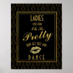 Póster Moderno art deco Gold & Black Ladies BATHROOM<br><div class="desc">Elegante arte deco Señal de boda de Damas de Oro y Negro Damas de BAÑO</div>