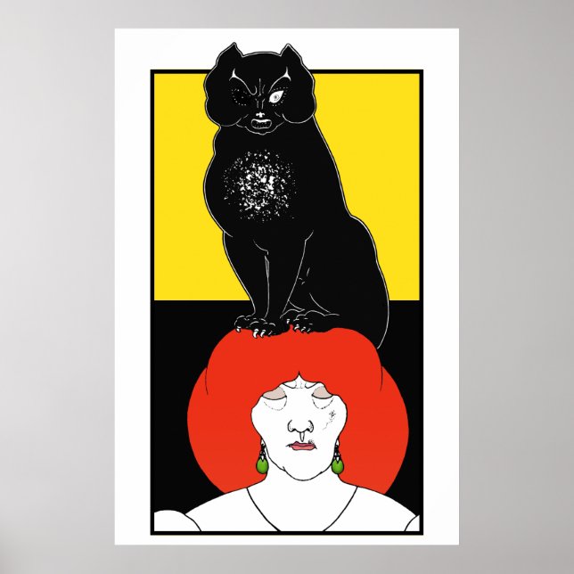 Póster Moderno Art Nouveau Beardsley Gótico gato negro am (Frente)