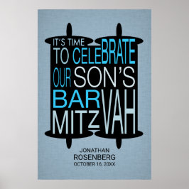 Póster Moderno bar Torah Mitzvah Poster Gris y Azul