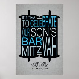 Póster Moderno bar Torah Mitzvah Poster Gris y Azul